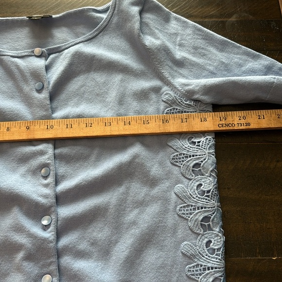 Talbots size Medium blue Cotton-Blend Cardigan Sweater Periwinkle detailed sides - Picture 8 of 10